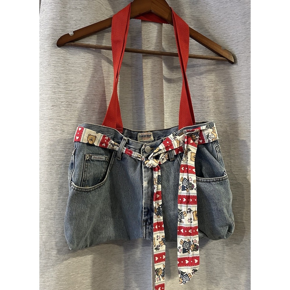 Custom Made 1980s Guess Jeans Stonewashed Denim Tote Purse‎ Fashion Funky Granny